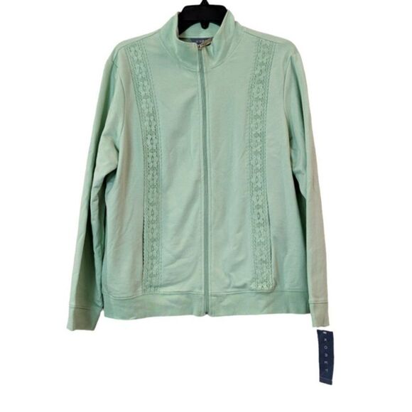 Koret Womens Large 14-16 Leaf Green Long Sleeve Mock Neck Full Zip Sweatshirt - Picture 1 of 10